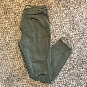 Universal Thread Dark Green/Olive Skinny Jeans with Slit Knee & Fray Hem